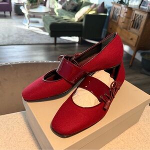Chic Red Women's Flats with Strap